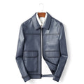 Men's Blue Sheepskin Leather Jacket, Slim Lapel Style Coat | Vexaroa