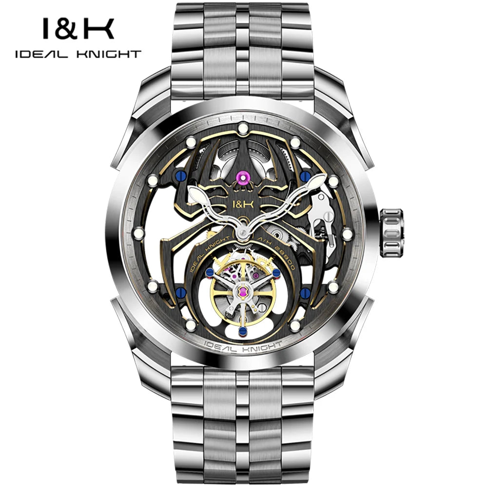 IDEAL KNIGHT Real Tourbillon Men's Watches High-Grade Fully Hollowed Spider Pattern Cool Dial Top Luxury Mechanical Watches 6802