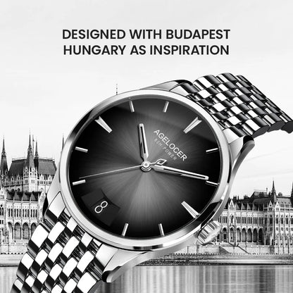 Original Budapest Watch Steel Strap Men's Business Dress Big Calendar Automatic Mechanical Watch Birthday Gift for Men
