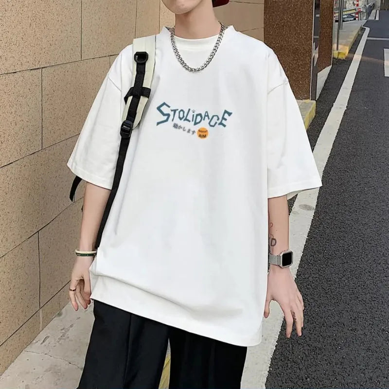 8XL Men Oversize Korean Fashion Loose American Love Puppet Rabbit Print Short Sleeve Round Neck Versatile Trend Couple outfit