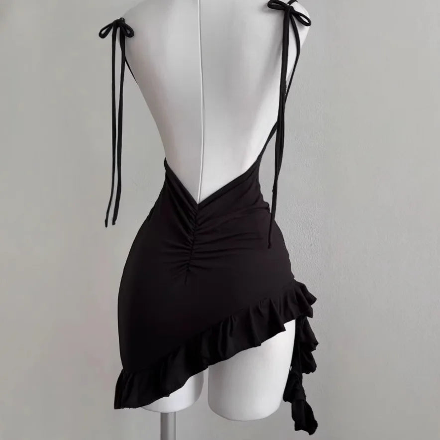 Vexaroa Backless Lace-Up Bodycon Mini Dress