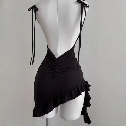 Vexaroa Backless Lace-Up Bodycon Mini Dress