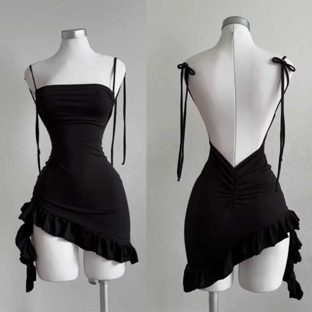 Vexaroa Backless Lace-Up Bodycon Mini Dress — product image