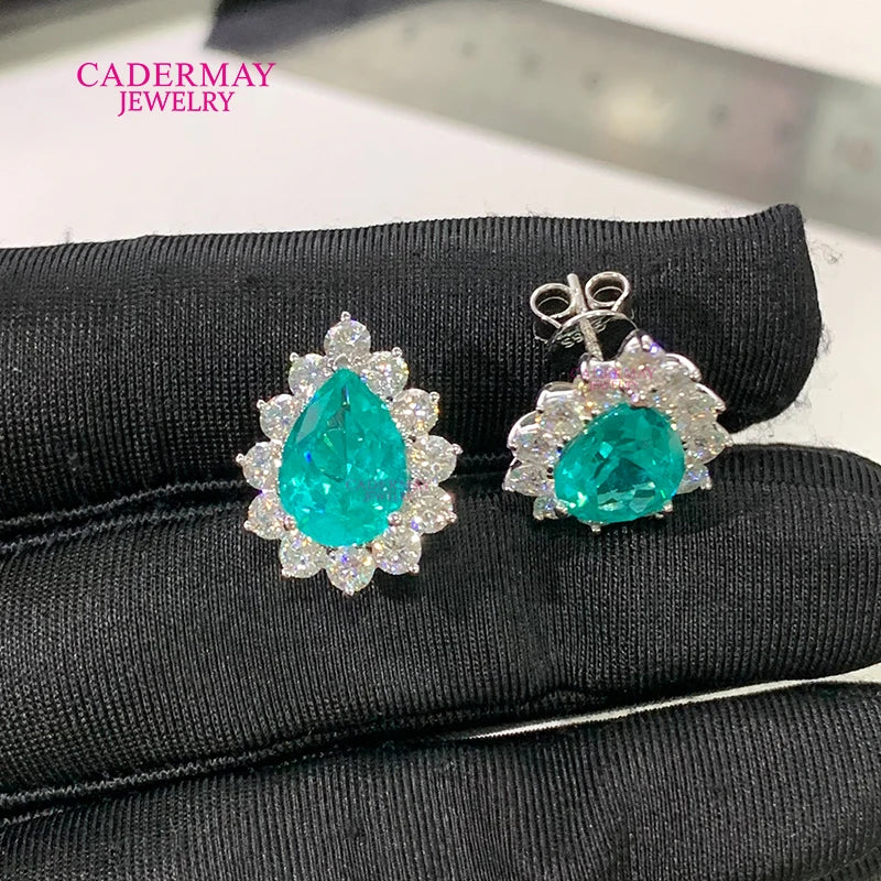 Vexaroa Pear Blue YAG Moissanite Halo Stud Earrings - product image 7