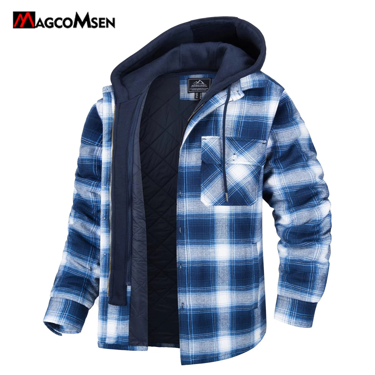Vexaroa Men's Quilted Flannel Jacket with Hood