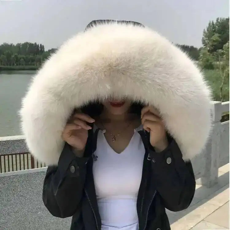 Vexaroa Super Large Real Fox Fur Collar – Women's Winter Scarf