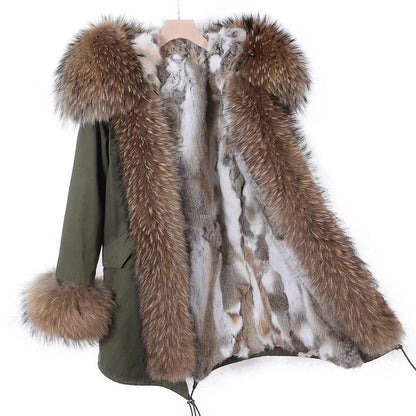 Real Raccoon Fox Fur Collar Parka Women's Coat | Vexaroa
