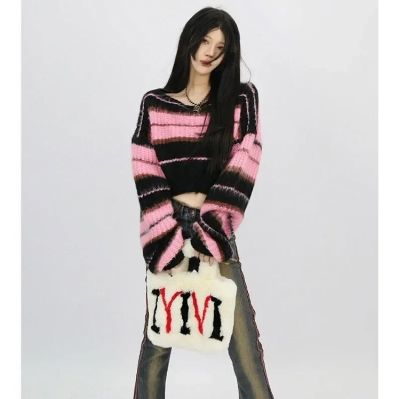 Vexaroa Women's Pink Striped Cropped Sweater — product image 5