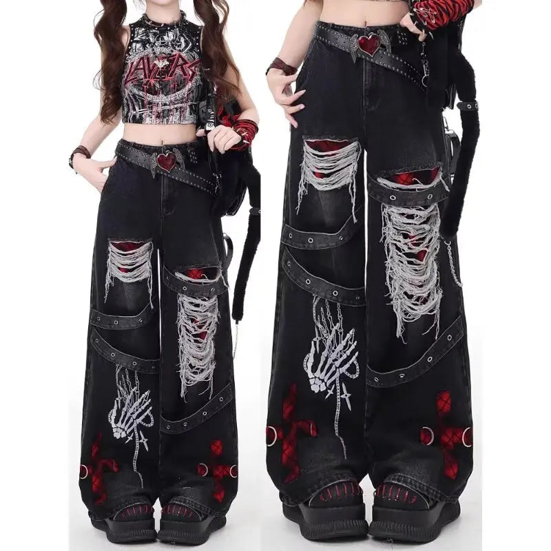 Vexaroa Women's Retro Washed Baggy Denim Pants