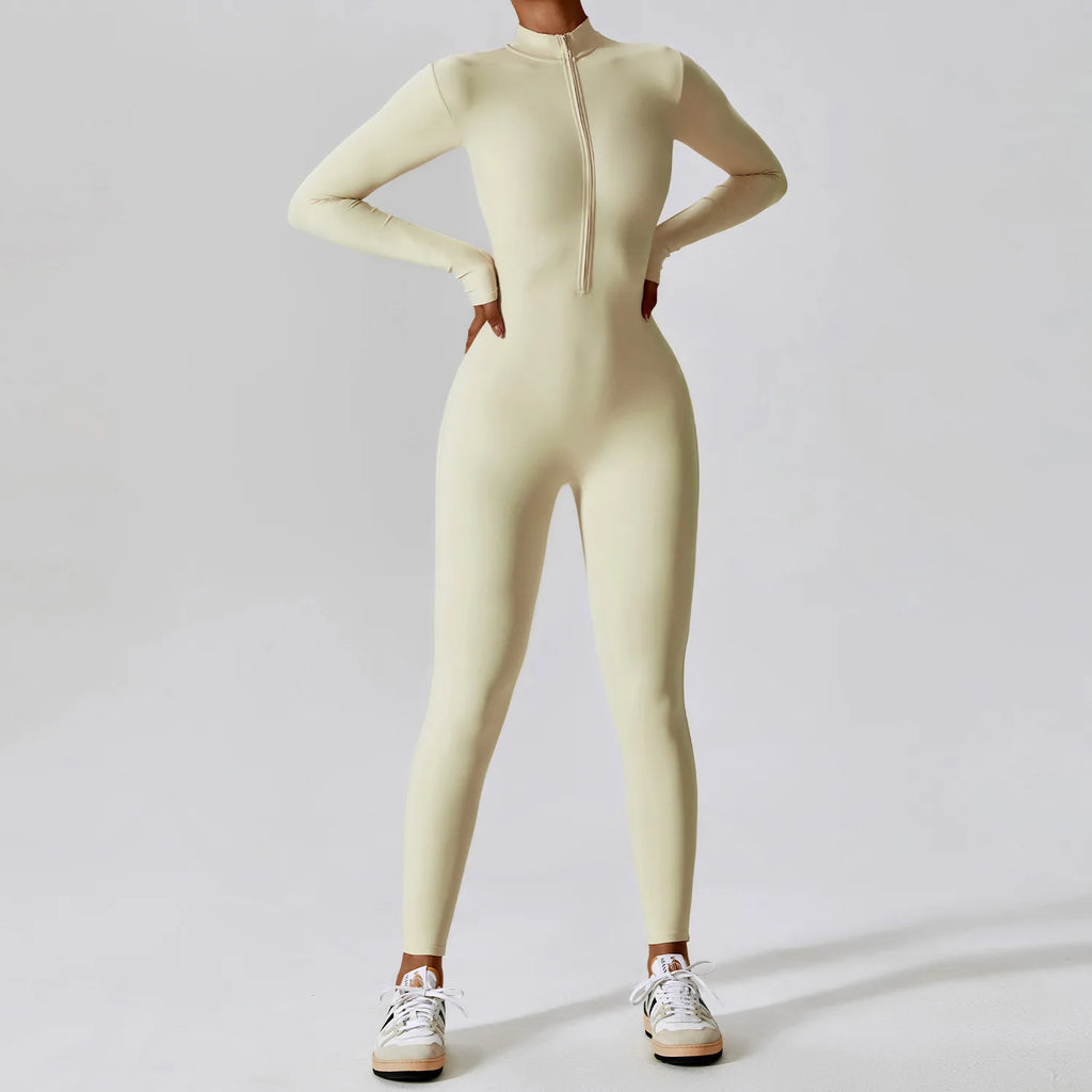 Vexaroa Women's Yoga Zipper Jumpsuit Long Sleeve Gym Fitness