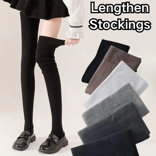 1pair Women Cotton Over Knee High Socks 80cm Lengthened High Over Knee Stockings Black White Soild Color Long Warm Knee Socks
