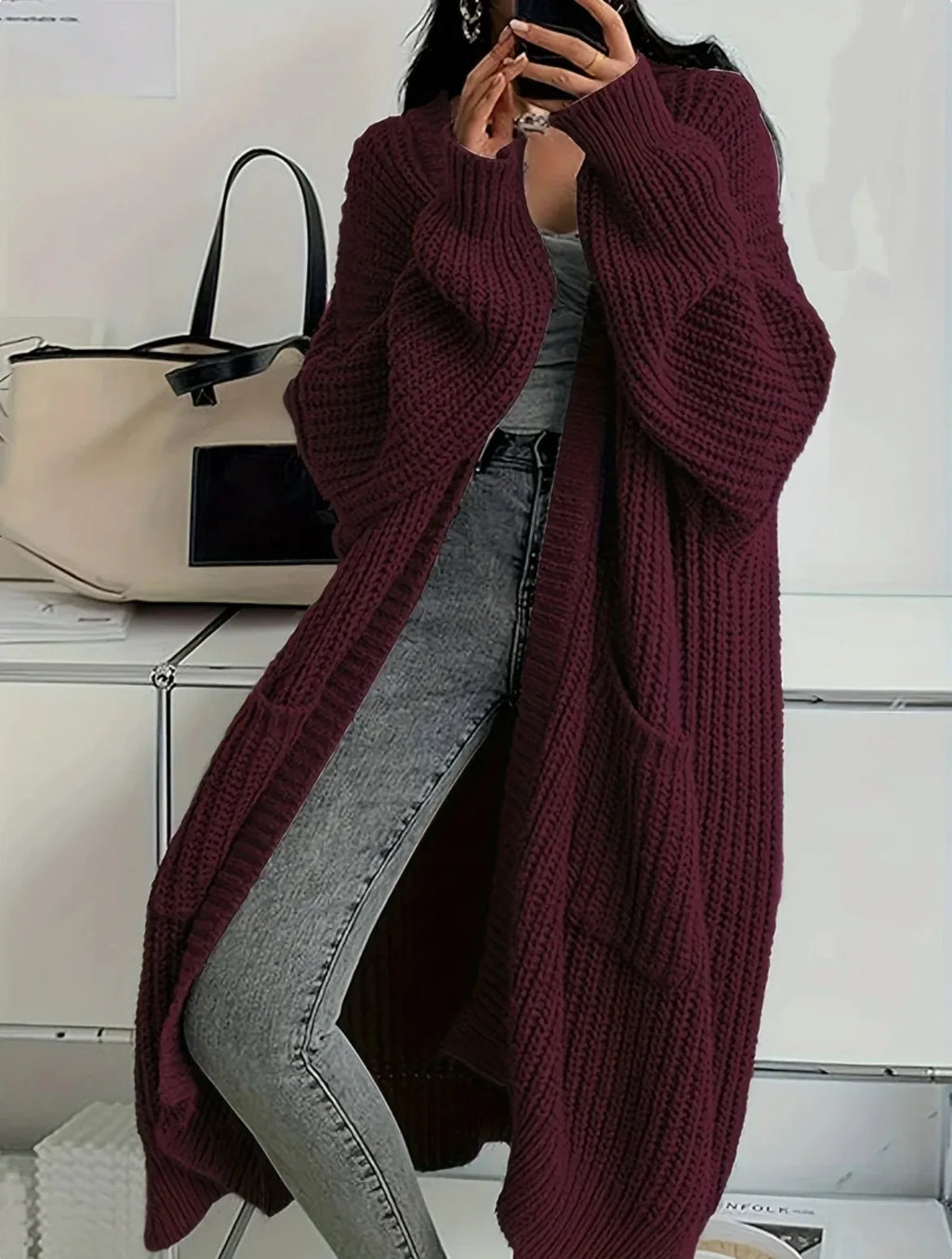 Women's Chunky Knit Cardigan Coat, Long Sleeve Casual Wear | Vexaroa