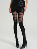 Vexaroa Striped Pantyhose | Thigh-Strap Elastic Translucent Tights