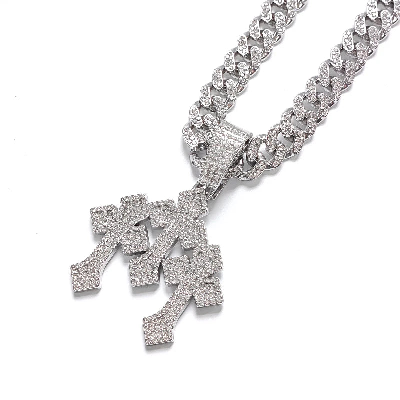 Vexaroa Iced-Out Cross Pendant Cuban Chain Necklace — Vexaroa product image 4