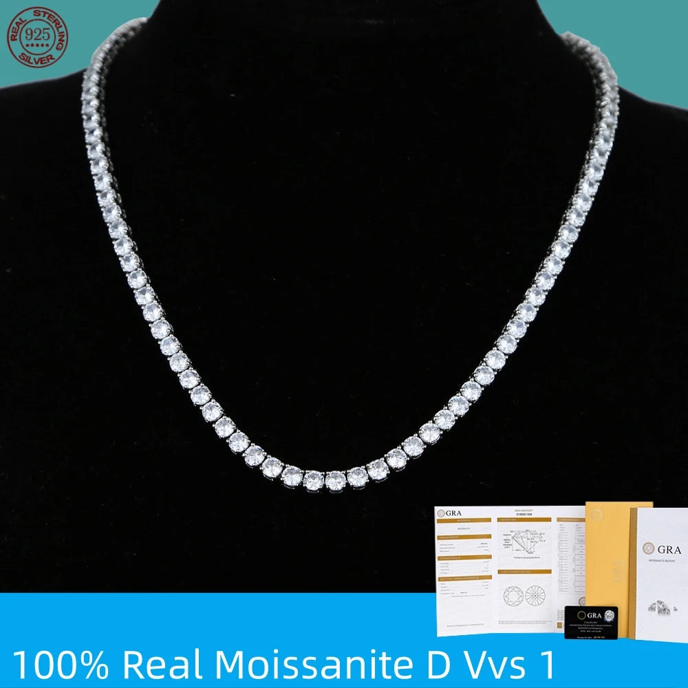 D VVS1 Moissanite Tennis Necklace For Women Top Quality 100% 925 Sterling Silver Sparkling Party Fine Jewelry