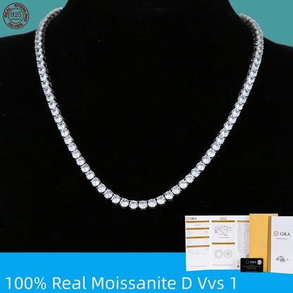 D VVS1 Moissanite Tennis Necklace For Women Top Quality 100% 925 Sterling Silver Sparkling Party Fine Jewelry