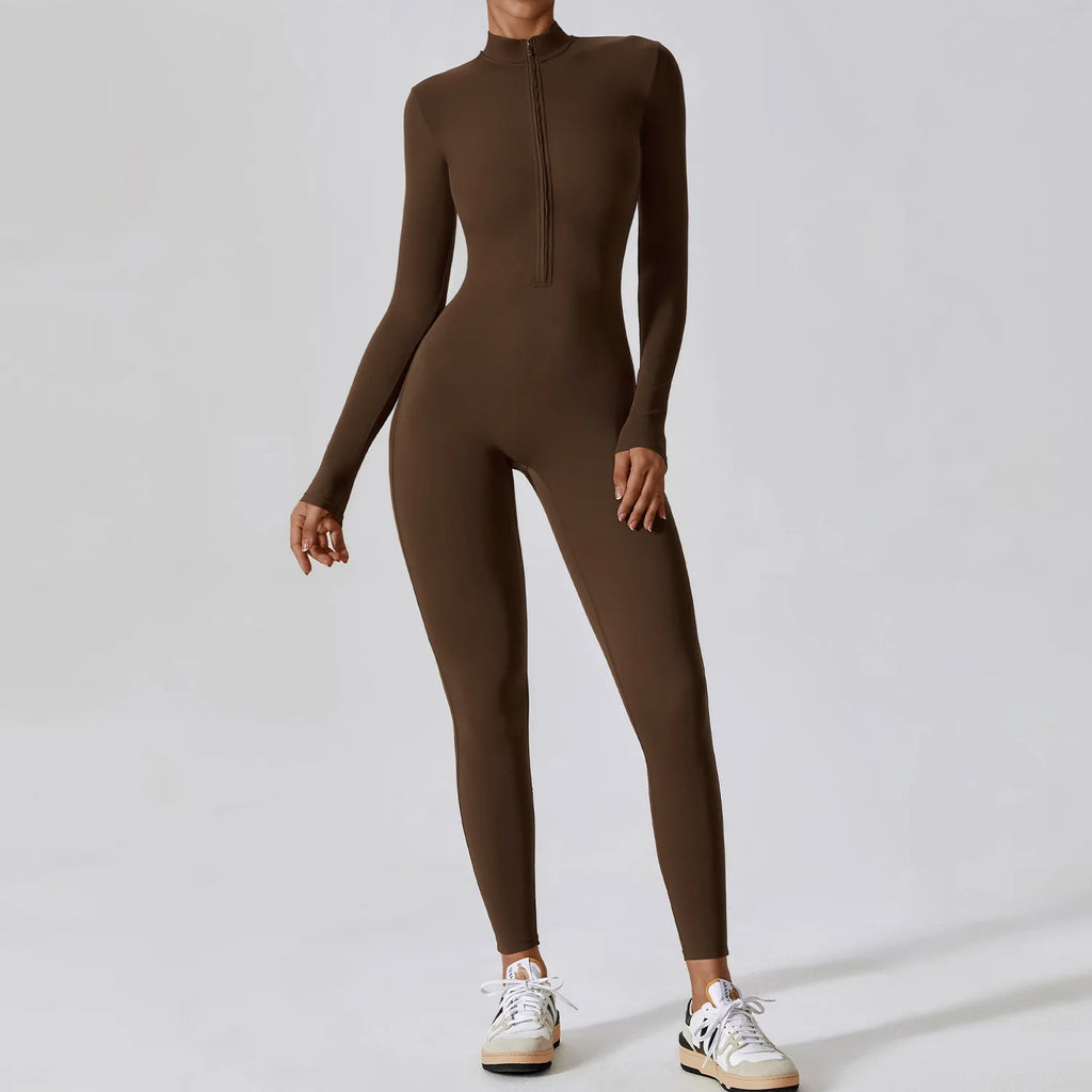 Vexaroa Women's Yoga Zipper Jumpsuit Long Sleeve Gym Fitness