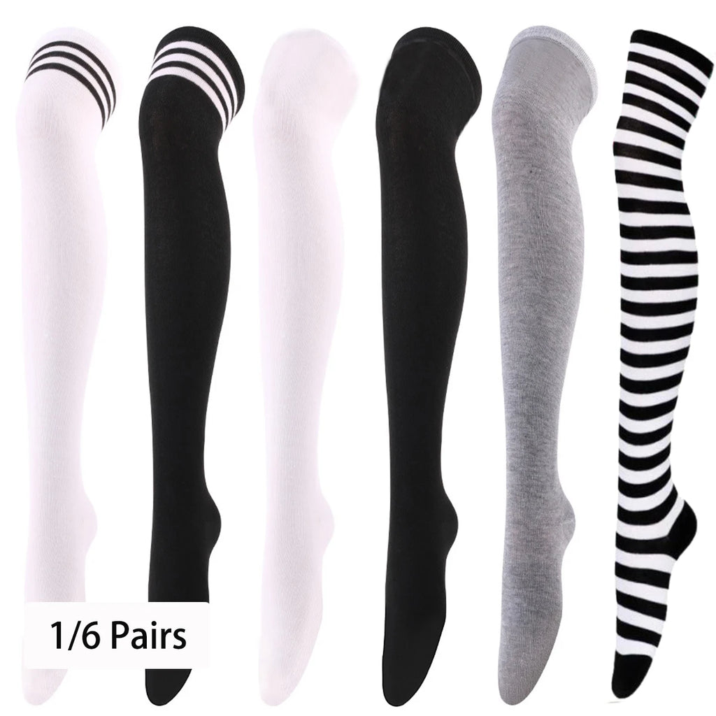 Vexaroa Fashion Over Knee Warm Slim Long Socks Black White — product image