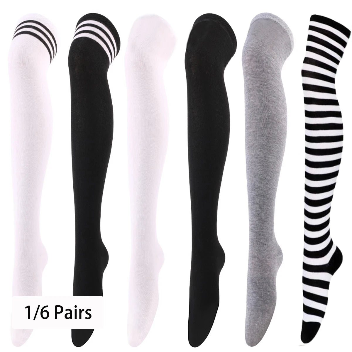 Stocking Over Knee Socks Fashion Women Keep Warm Slim Long Socks Black White Striped Hosiery