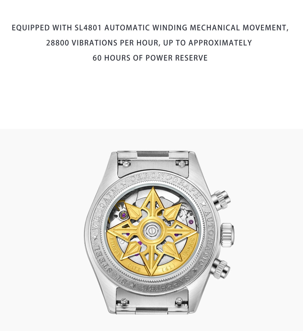Watch with visible mechanical movement on a white background