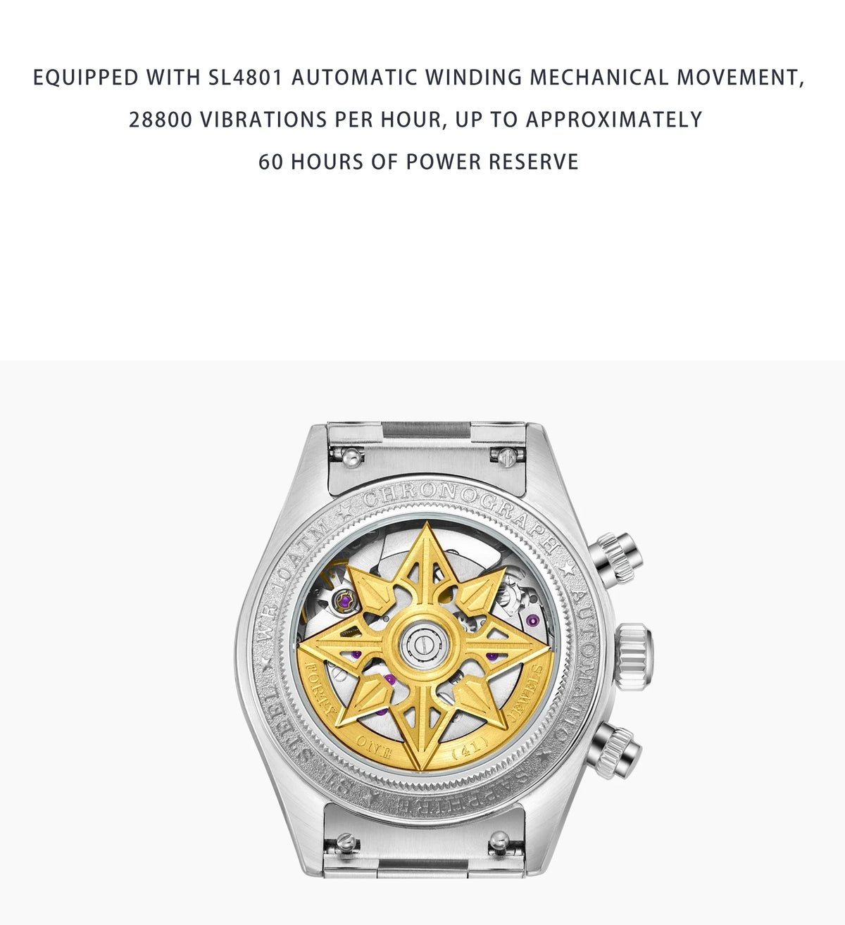 Watch with visible mechanical movement on a white background