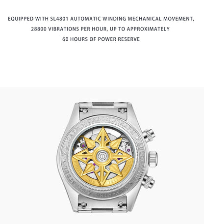 Watch with visible mechanical movement on a white background