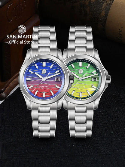 San Martin Official New 39mm Gradient Color Splicing MOP Dial Miyota 9015 Men Automatic Mechanical Watch Waterproof 100m SN0150
