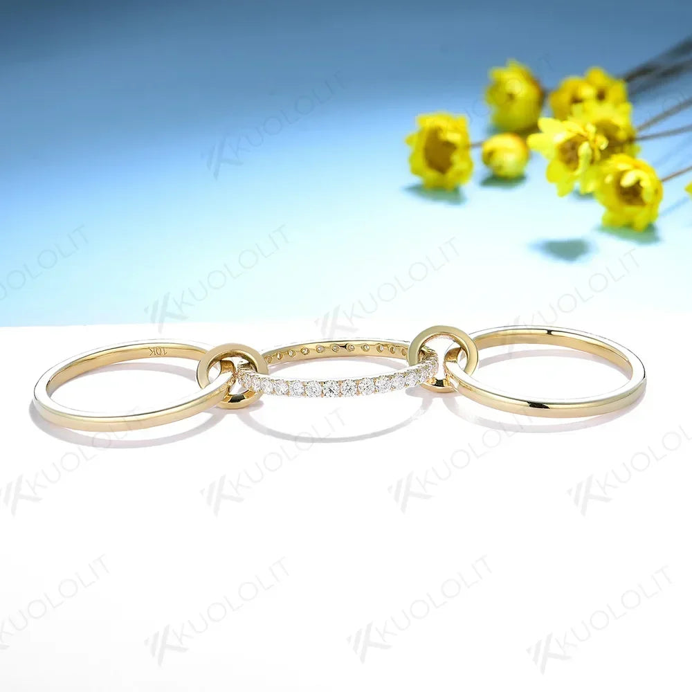 Vexaroa D VVS1 Moissanite 3-Band Ring Set | 10K 14K 18K Gold