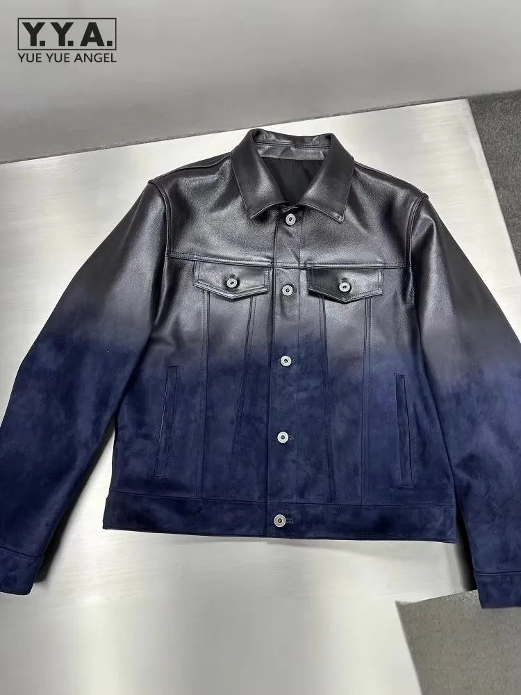 Men's Sheepskin Leather Moto Jacket Gradient | Vexaroa — product image