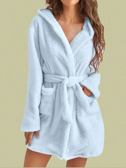 Vexaroa Women's Fleece Hooded Robe with Belt – Warm Home Wear