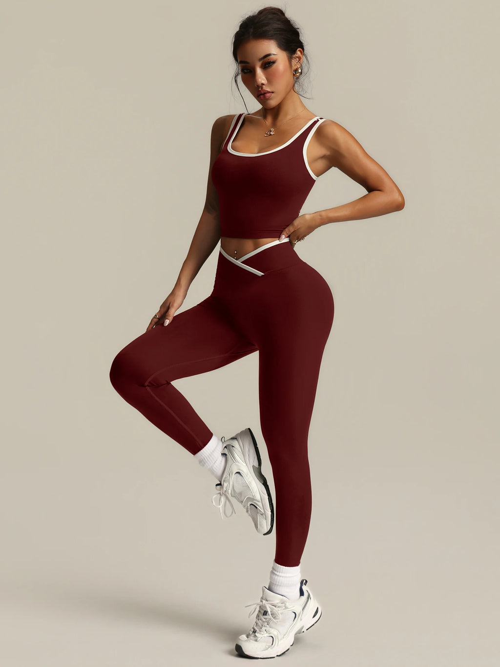 Vexaroa 2-Piece Yoga Set Crossover Leggings & Sports Bra