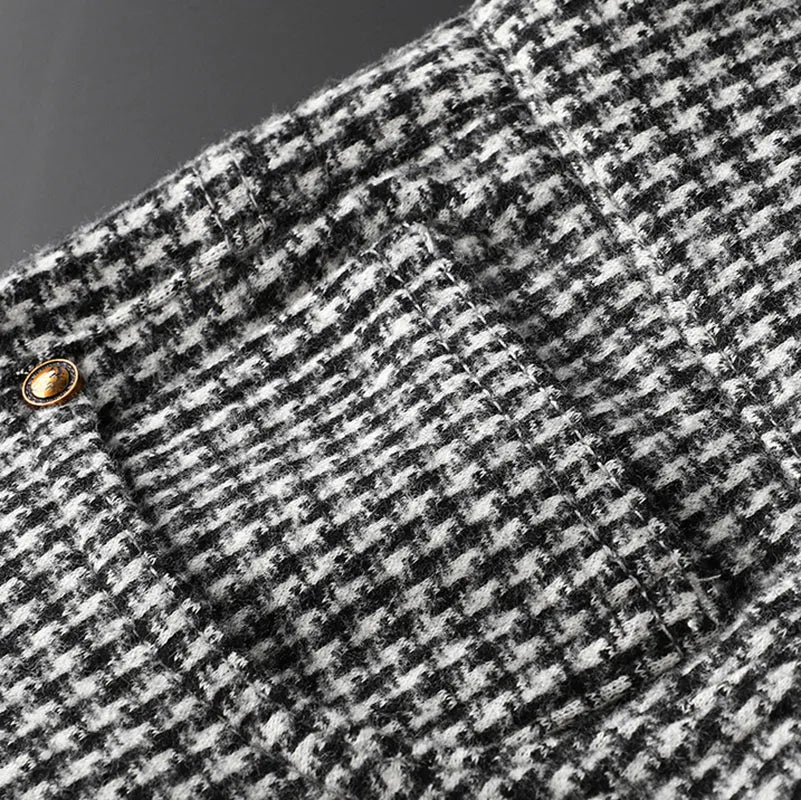 Men's Gray Plaid Woollen Trousers, Slim Straight Fit, Fall | Vexaroa