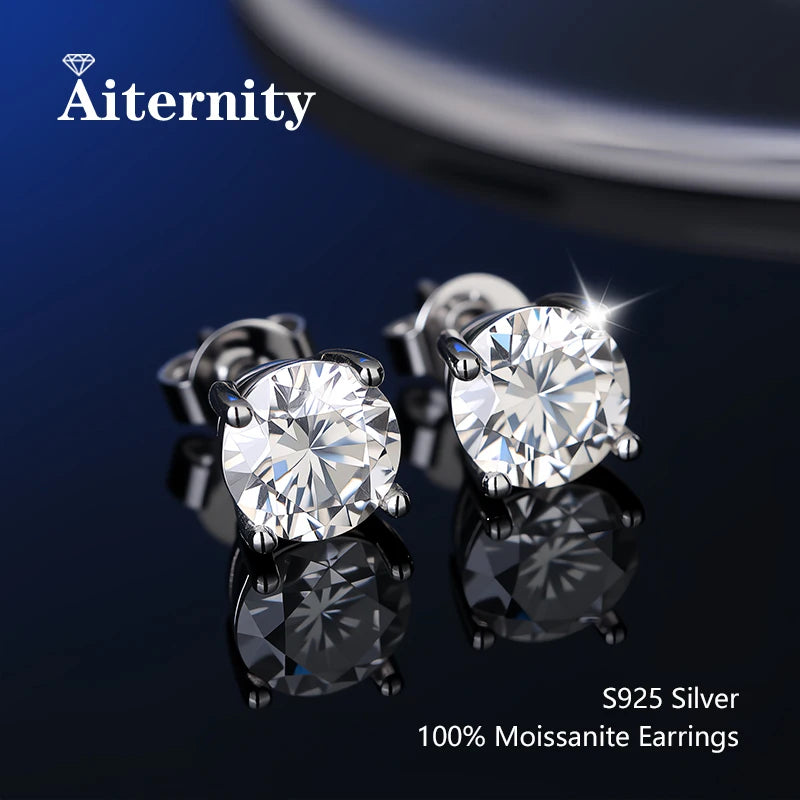 100% Real Sterling Silver S925 Moissanite Earrings Stud With 2 Certificate D VVS1 Pass Diamond Testing Pen For Women Men Jewelry