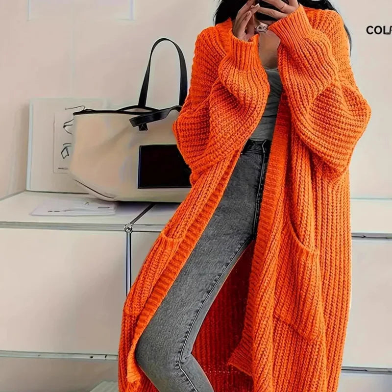 2026 Autumn Winter New Style Knitted Cardigan Women Casual Loose Fit Long Sleeve Chunky Sweater Coat Elegant Outwear for Daily W
