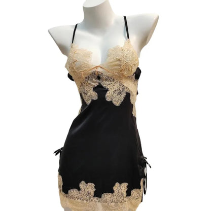 Vexaroa Ice Silk Lace Nightgown – Backless Suspender Pajamas
