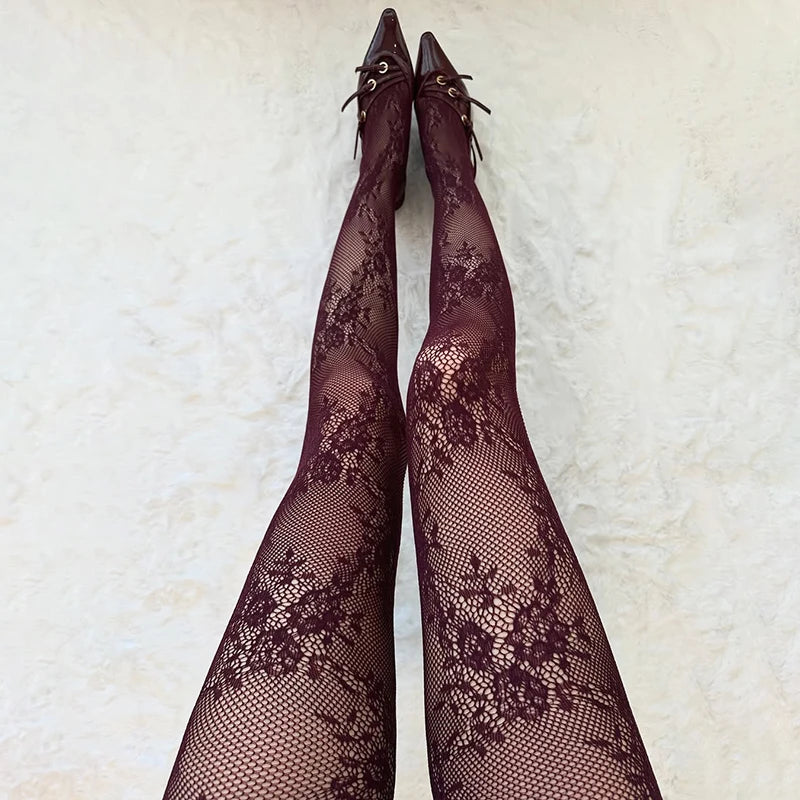 Vexaroa Lace Floral Fishnet Thigh High Stockings | Pantyhose — product image