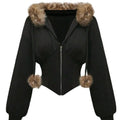 Vexaroa Faux Fur Collar Hooded Coat | Gothic Slim Zip Jacket