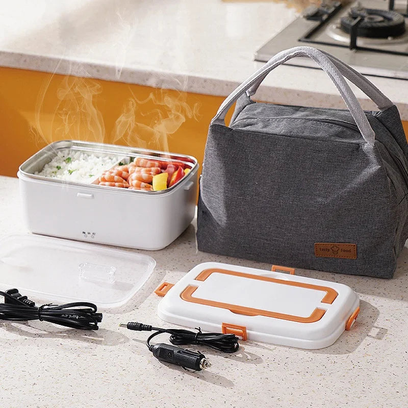 110V/220V/12V Car Home Electric Heating Lunch Box 304 Stainless Steel Food Heating Insulation Container Portable Picnic Box 1.8L