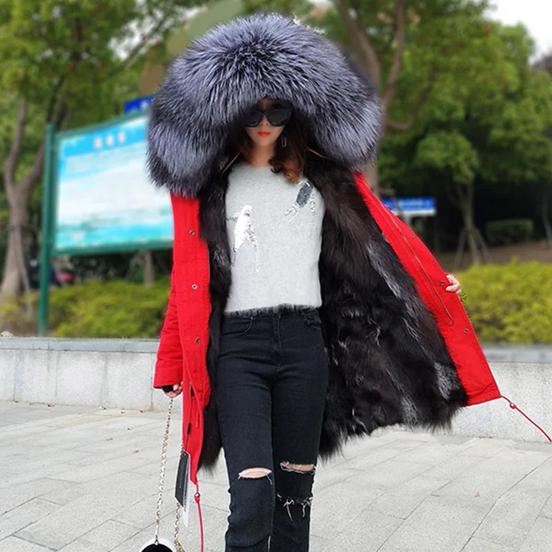 Winter Jackets For Women's Jacket Natural Real Fur Coat Fox Fur Collar Inner Fur Parkas Female Cold Coat