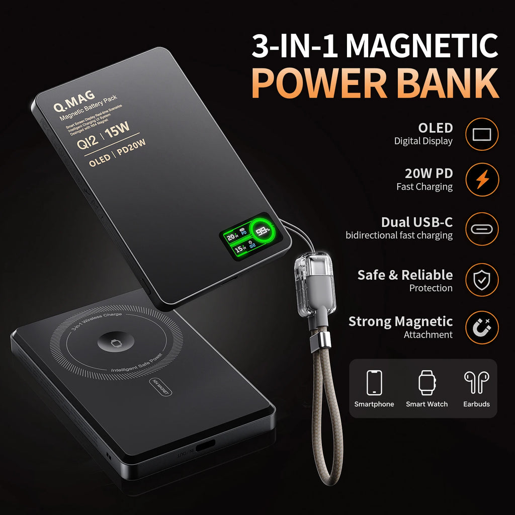 Vexaroa 10000mAh Qi 2.1 Magnetic Wireless Power Bank USB-C