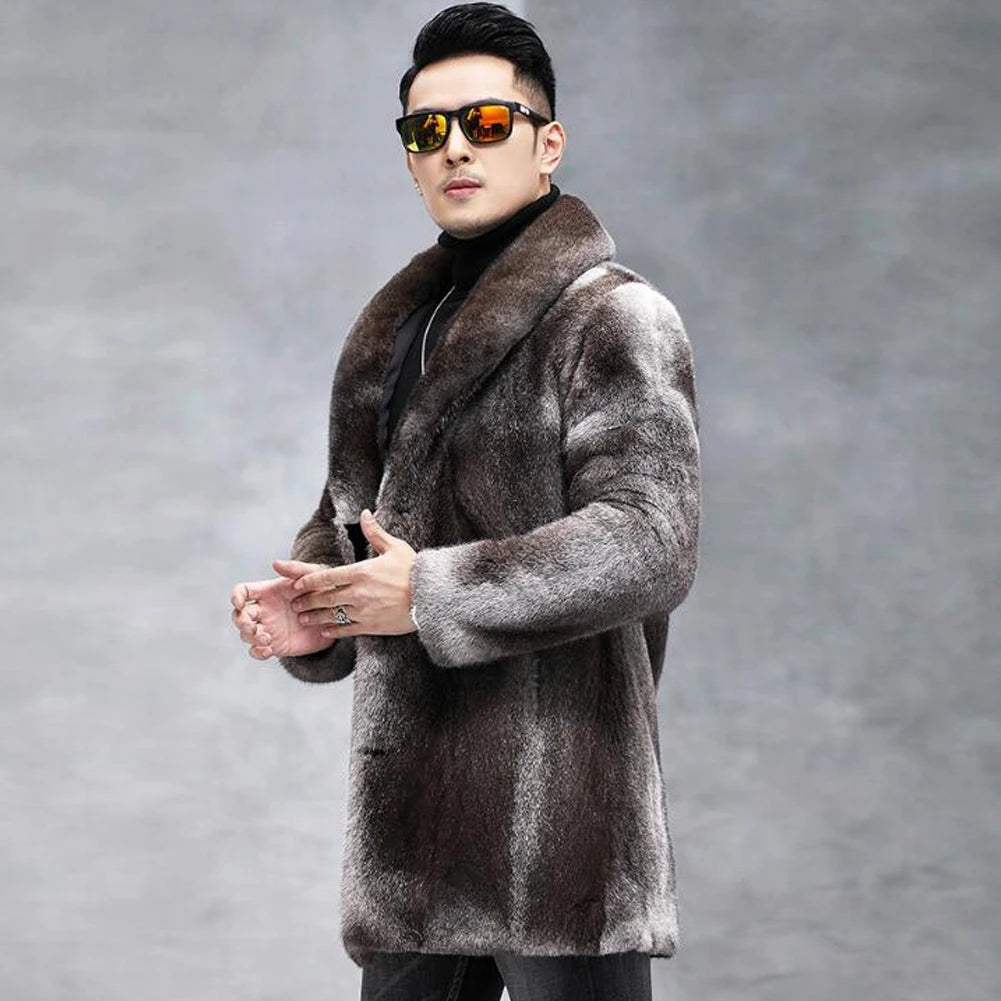 Men's Mid-Length Mink Fur Coat Grey | Vexaroa