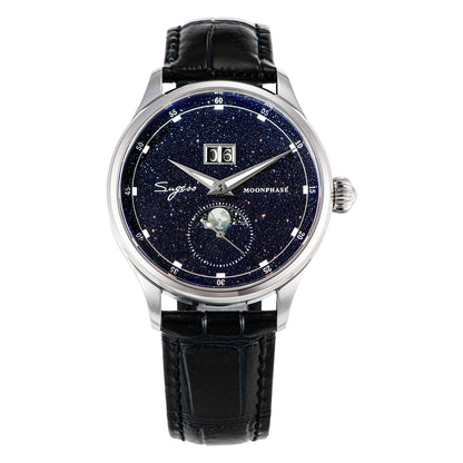 Moonphase Watch of Men 40mm Automatic Mechanical Wristwatches Origin ST2528 Movement Stainless Steel Blue Sandstone Dials