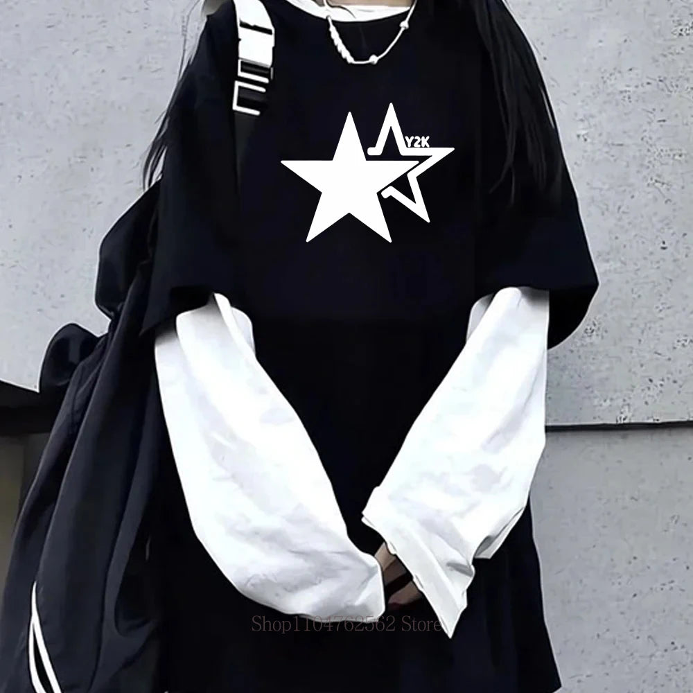 Vexaroa Women's Star Print Gothic Y2K Layered T-Shirt product image 1