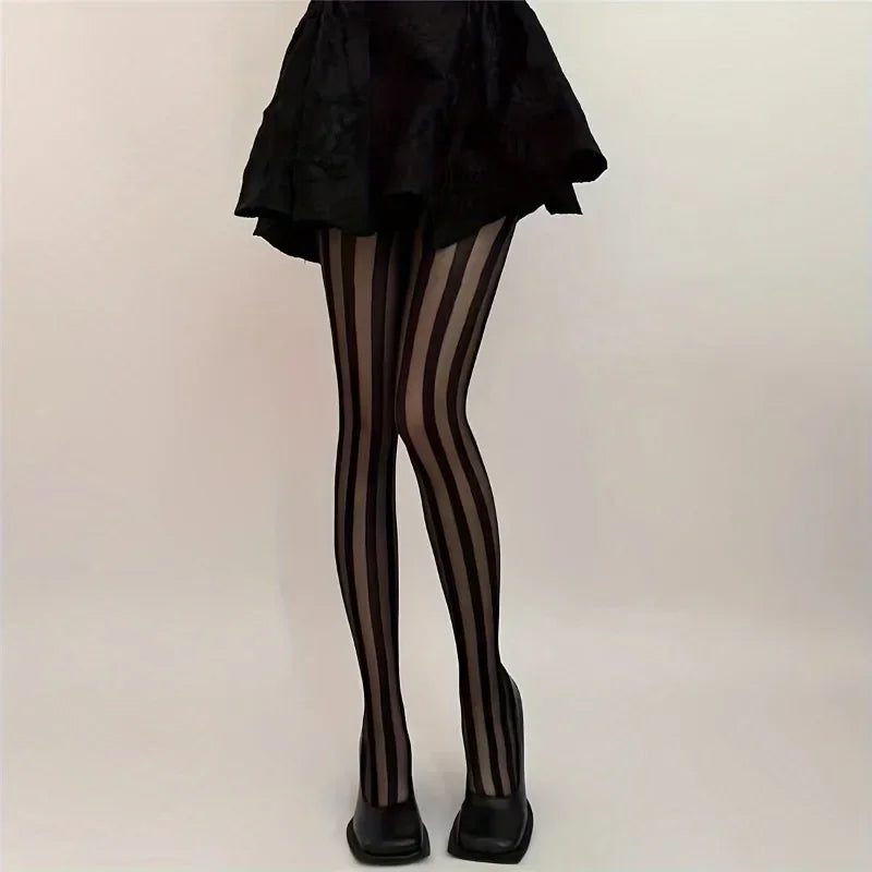 Vexaroa Women's Vintage Sheer Vertical Stripe Pantyhose Tights