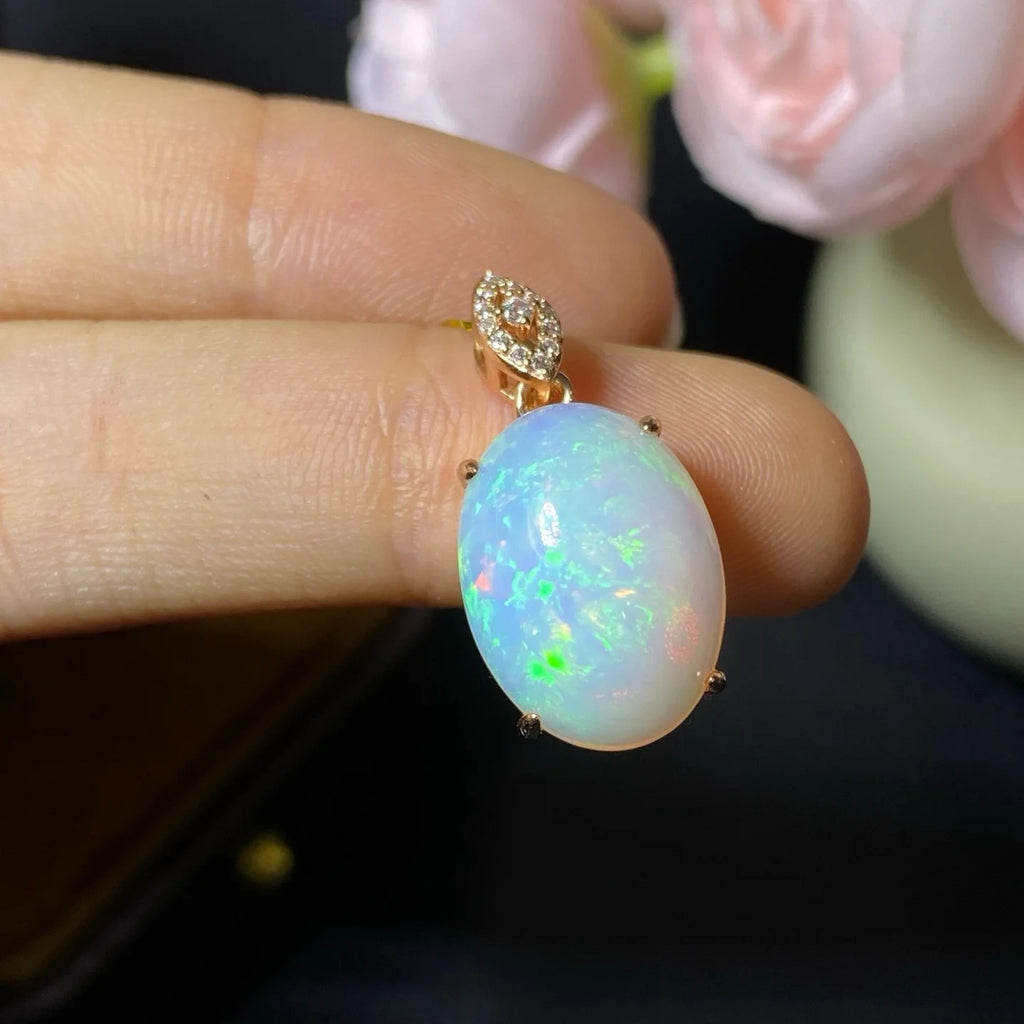 Vexaroa Natural Opal Pendant Necklace 925 Silver Gold