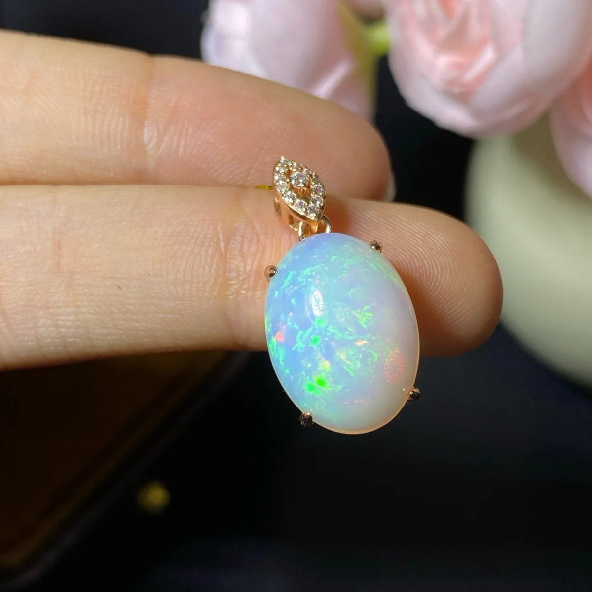 Vexaroa Natural Opal Pendant Necklace 925 Silver Gold