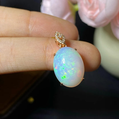 Vexaroa Natural Opal Pendant Necklace 925 Silver Gold