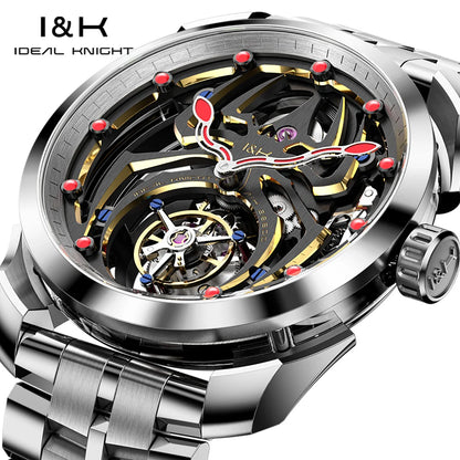 IDEAL KNIGHT Real Tourbillon Men's Watches High-Grade Fully Hollowed Spider Pattern Cool Dial Top Luxury Mechanical Watches 6802
