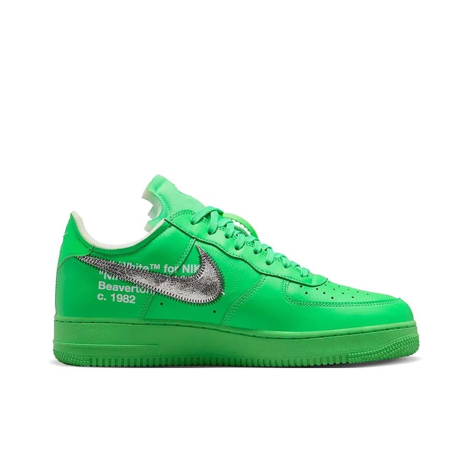 A bright green Nike Air Force 1 Low sneaker with a silver glittery Swoosh and white text reading 'Wikipedia for Nike' and 'Beaverston c. 1982' on the side, shown against a plain white background.