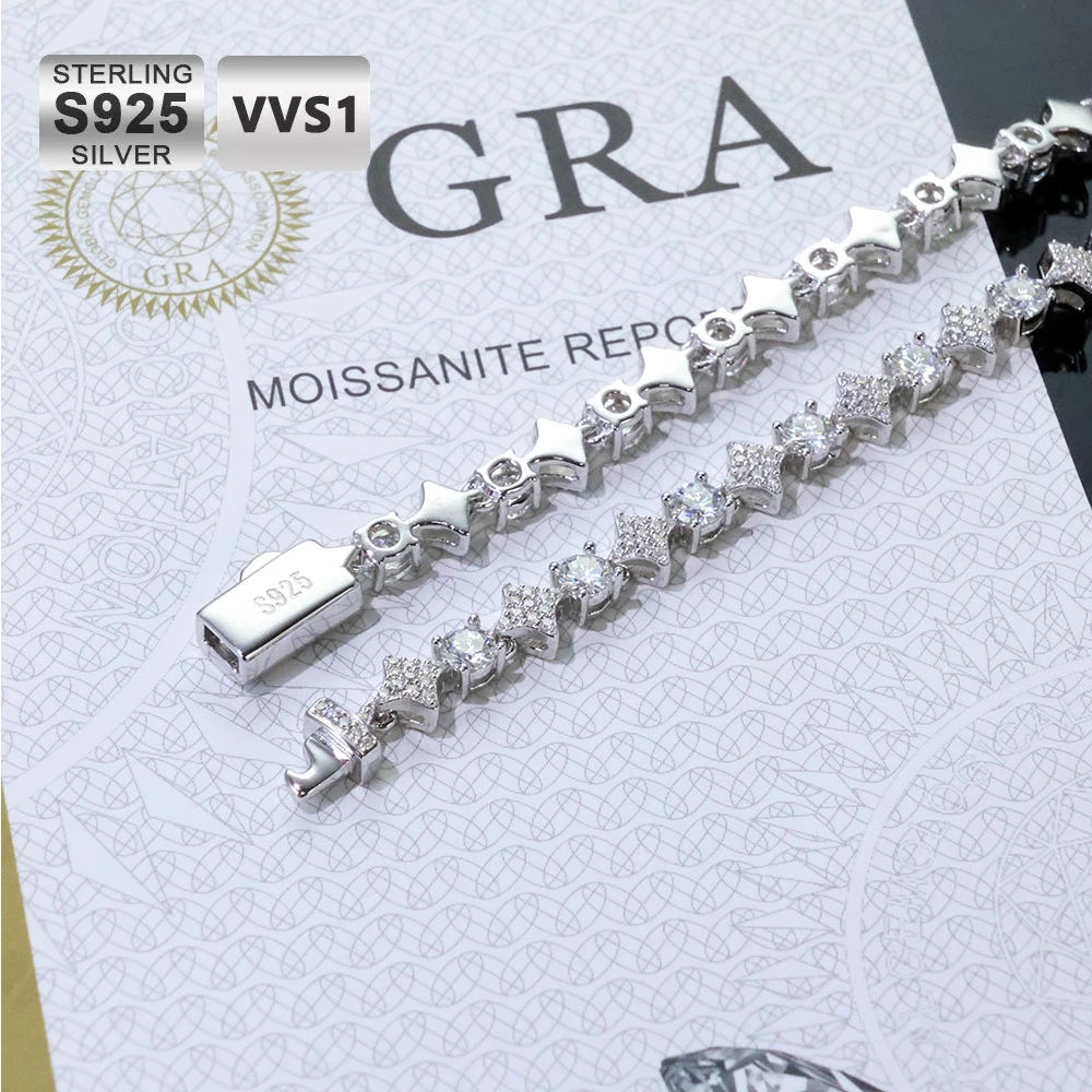 ICEBLING S925 Sterling Silver Moissanite Star Tennis Chain Hip Hop 6mm Iced Out VVS Charm Bracelet with GRA Certificate